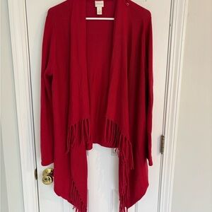 Chico's Vibrant Red Fringed Cardigan